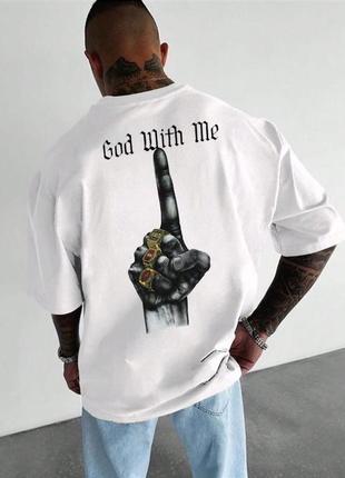 Біла чоловіча стильна оверсайз футболка