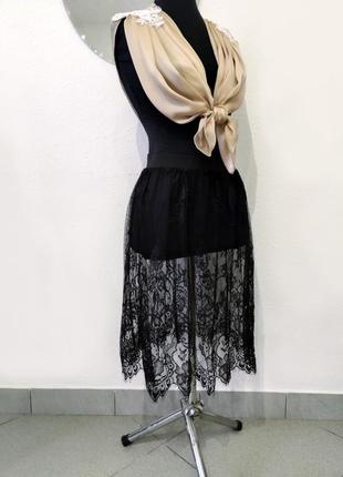 Черная модная юбка гипюровая меди на резинке