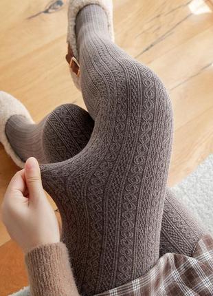 Текстурні колготи капучино щільні 300ден 8714 бавовняні колготки світло-коричневі кольору капронки