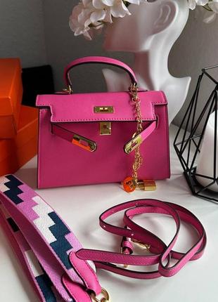 Hermes kelly premium натуральная кожа премиум качество сумка бренд розовая яркая с комплектом