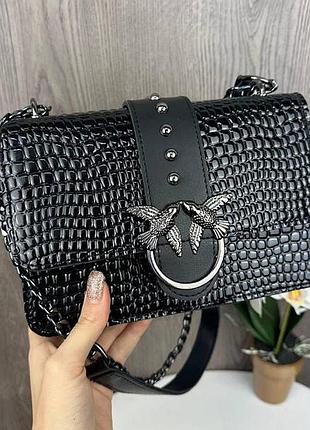 Жіноча міні сумочка рептилія лакова чорна
