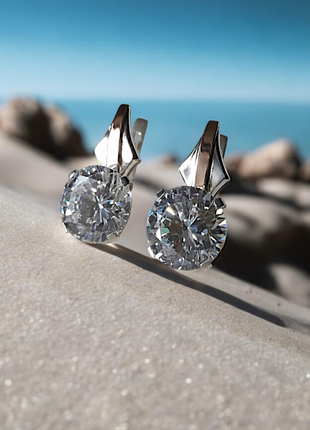 🛍 серьги серебро с золотом фианит белый