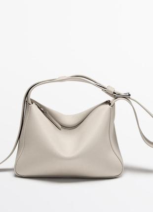 Сумка massimo dutti бежевая кожаная