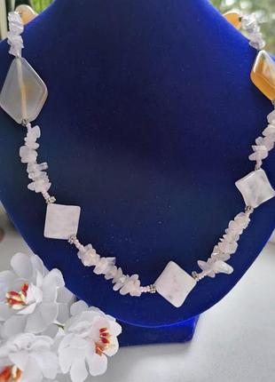 Намисто із оніксу та рожевого кварцу