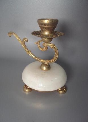 Подсвечник с ручкой на мраморной подставке маленький высота 10,5 см №10611