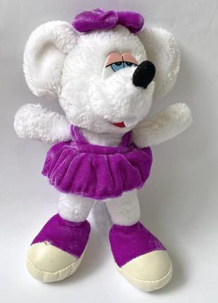 М'яка іграшка мишка білий мишеня в бузковому сарафані