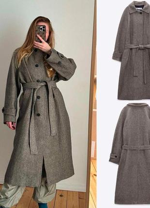 Шерстяне пальто шерсть льон зара zara s m
