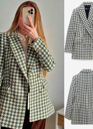 Оливковый хаки пиджак жакет твидовый жаккардовый зара zara