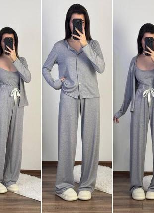 Костюм 3-ка, из ангоры, серый и пудра цвета