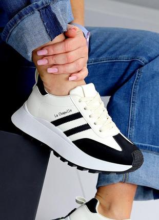 Женские кроссовки экокожа и экозамша молочный/черный,молочный/беж,молочный/мокко