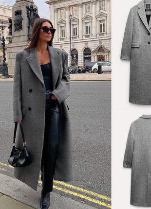 Трендовое серое пальто зара zara шерсть manteco