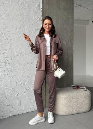 Трикотажний брючний костюм, жіночий брючний костюм батал (сорочка+брюки) / 24047