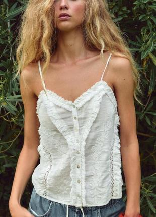 Бавовняний мусліновий топ із вишивкою zara original spain