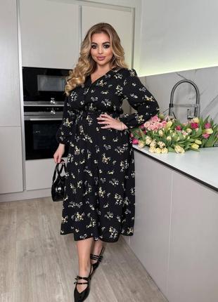 Жіноча сукня міді у квітковий принт10 фото