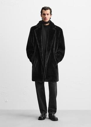 Пальто мужское черное искусственный мех zara new