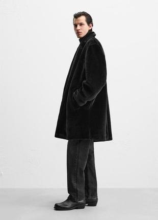 Пальто мужское черное искусственный мех zara new4 фото