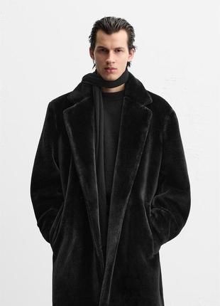 Пальто мужское черное искусственный мех zara new6 фото