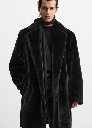 Пальто мужское черное искусственный мех zara new2 фото