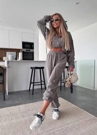 Спортивний костюм жіночий сірий з капюшоном вельветовий осінній весняний літній