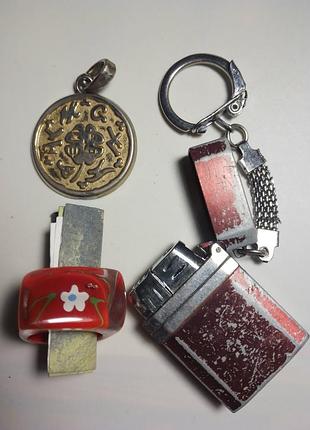 Подвес клевер четырехлистый, кольцо 17 красное, зажигалка брелок набор 3 вещи