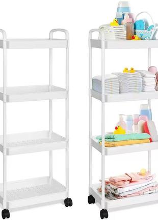 Этажерка мобильная четырехъярусная универсальная пластиковая белая rd-1735