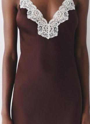Оригинальное платье макси в бельевом стиле с кружевом new collection zara original.8 фото