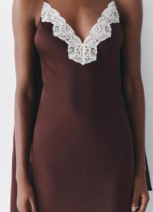 Оригинальное платье макси в бельевом стиле с кружевом new collection zara original.4 фото