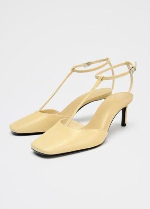 Открытые кожаные туфли желтые zara new