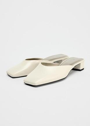 Кожаный мюли женские белые zara new