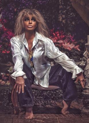 Вінтажна атласна сорочка з вишивкою yarell у ретростилі атлас вінтаж