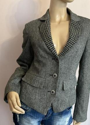 Теплий оригінальний жакет з декором / s/ brend neckline jean paul вовна 60%