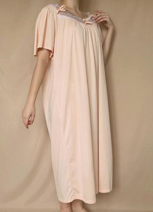 Ночная рубашка нежного персикового цвета с кружевом винтаж винтажной в винтажном стиле женская с бантиками длинная ночнушка3 фото