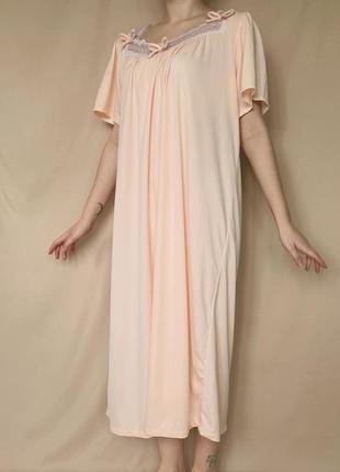 Ночная рубашка нежного персикового цвета с кружевом винтаж винтажной в винтажном стиле женская с бантиками длинная ночнушка4 фото