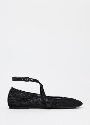 Кружевные балетки женские черные zara new