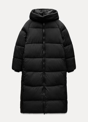 Теплый стеганный пуховик extra long, длинная куртка пальто пуффер с карманами zara