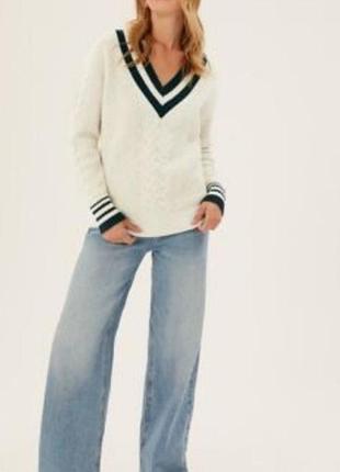 Джемпер с v-образным вырезом из смеси шерсти и коттон и акрила  оверсайз marks spencer