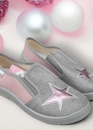Детские деми кеды, слипоны тапочки тряпичные садик школа  на резинке для девочки валди waldi широкие серые розовые