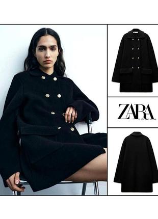 Демисезонное трикотажное пальто кардиган из 100% шерсти zara новая премиум коллекция женский черное полупальто шерстяное жакет женский черный теплый