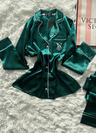 Пижама victoria's secret шелковая изумрудная женская