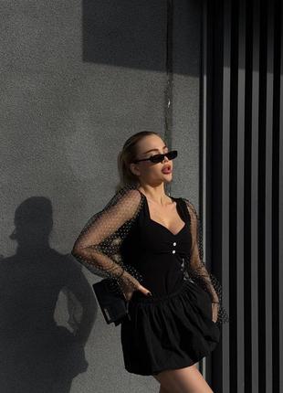 Женское боди с рукавом-сеткой