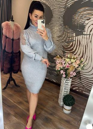 Серое/изумрудное/голубое/синее трикотажное платье-гольф. Короткое платье-резинка.2 фото