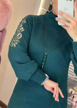 Серое/изумрудное/голубое/синее трикотажное платье-гольф. Короткое платье-резинка.10 фото