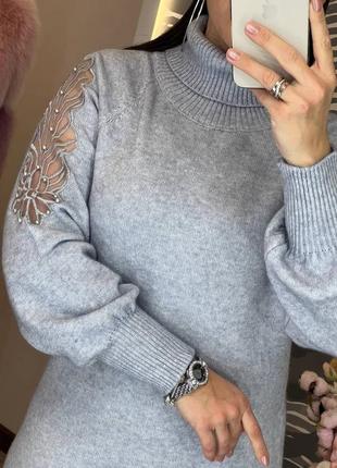 Серое/изумрудное/голубое/синее трикотажное платье-гольф. Короткое платье-резинка.4 фото