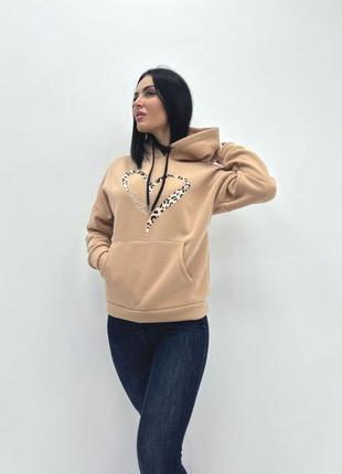 Жіночий худі батник з капюшоном "amour" бежевий