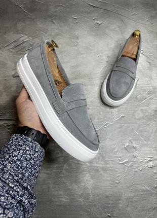 Мужские туфли лофери grey white 40-41-42-43-44-45
