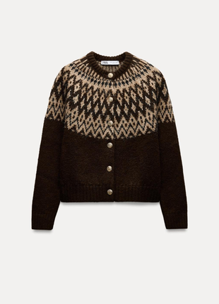 Шикарний в'язаний жаккардовий кардиган zara 🔥
