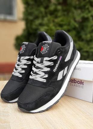 Чоловічі якісні та стильні кросівки reebok classic чорні з білим