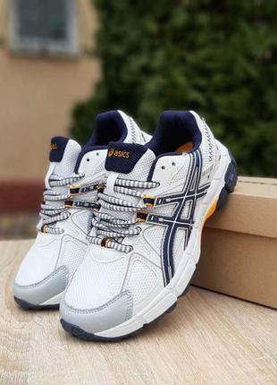 Жіночі  якісні та стильні кросівки asics gel kahana 8 білі з синім та помаранчевим