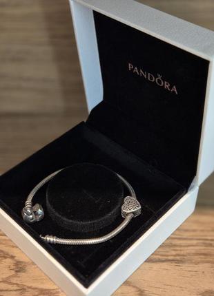 Браслет pandora & намистинка серце +шарм в подарунок