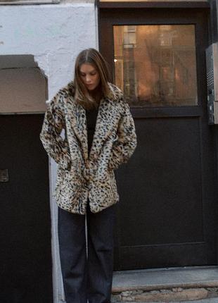 Пальто из искусственного меха с животным принтом zara оригинал
